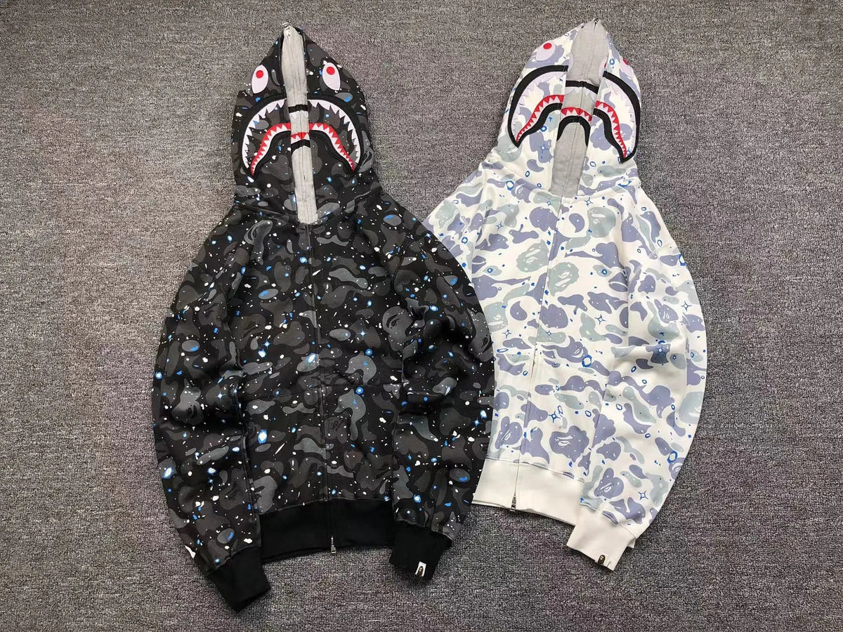 Campera Bape Space Camo Shark Full Zip Double Blanca