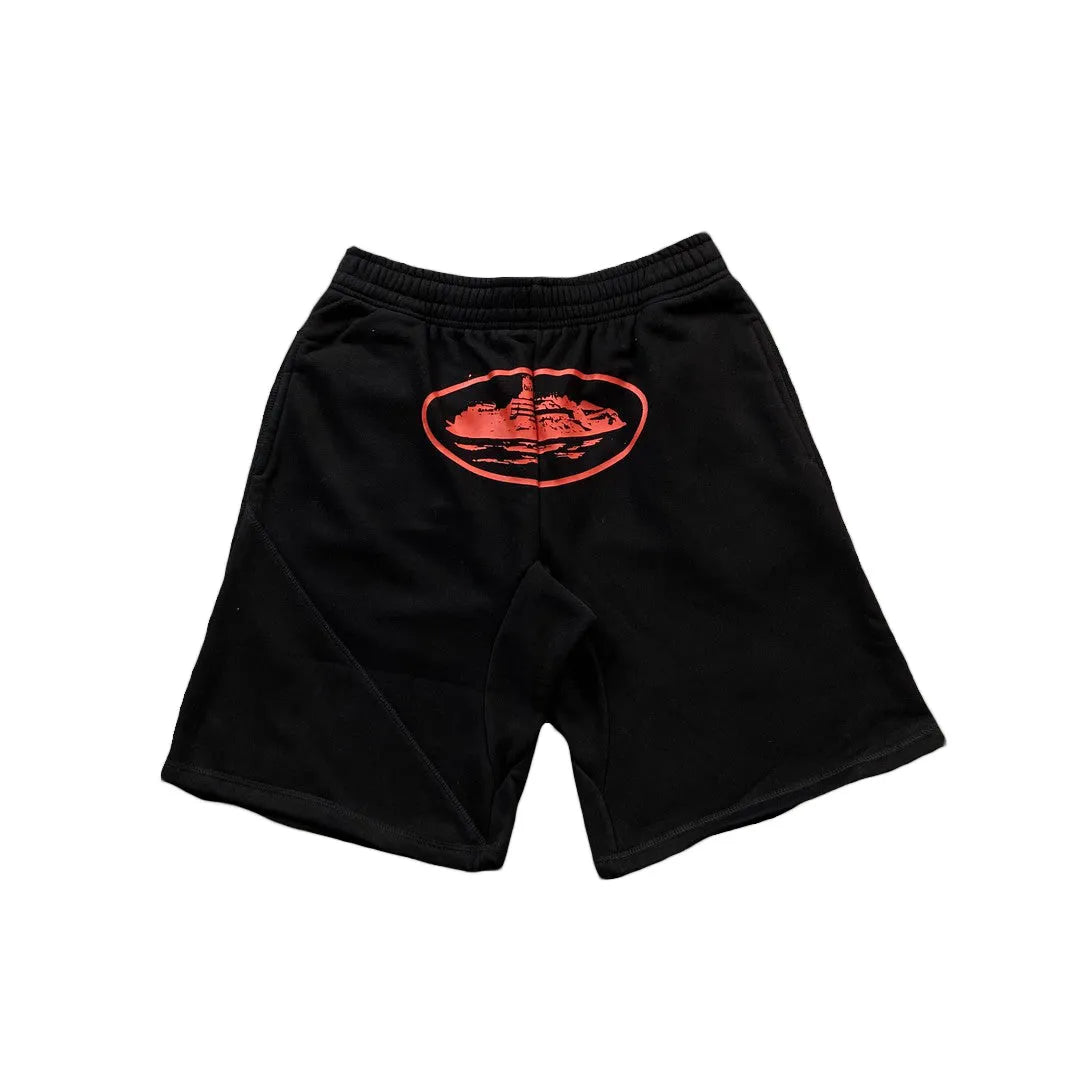 Shorts Corteiz Alcatraz Negro Con Rojo