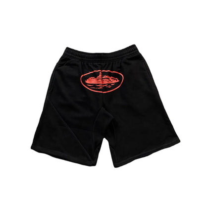 Shorts Corteiz Alcatraz Negro Con Rojo