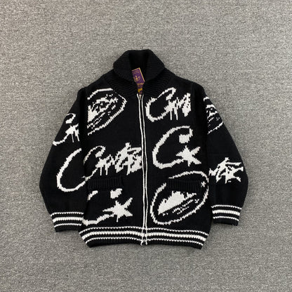 Campera Corteiz VVS Jacquard Knit Negra