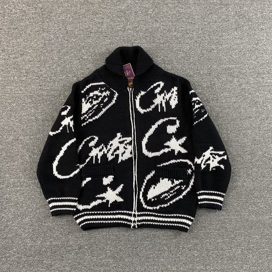Campera Corteiz VVS Jacquard Knit Negra