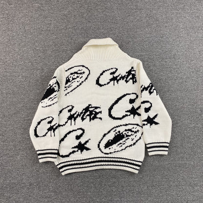 Campera Corteiz VVS Jacquard Knit Blanca