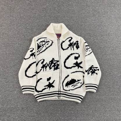 Campera Corteiz VVS Jacquard Knit Blanca
