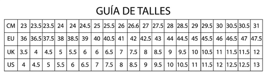 Tabla de talles zapatillas
